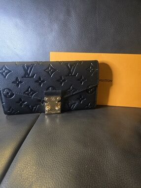 Black Embossed Monogram Push Lock Wallet